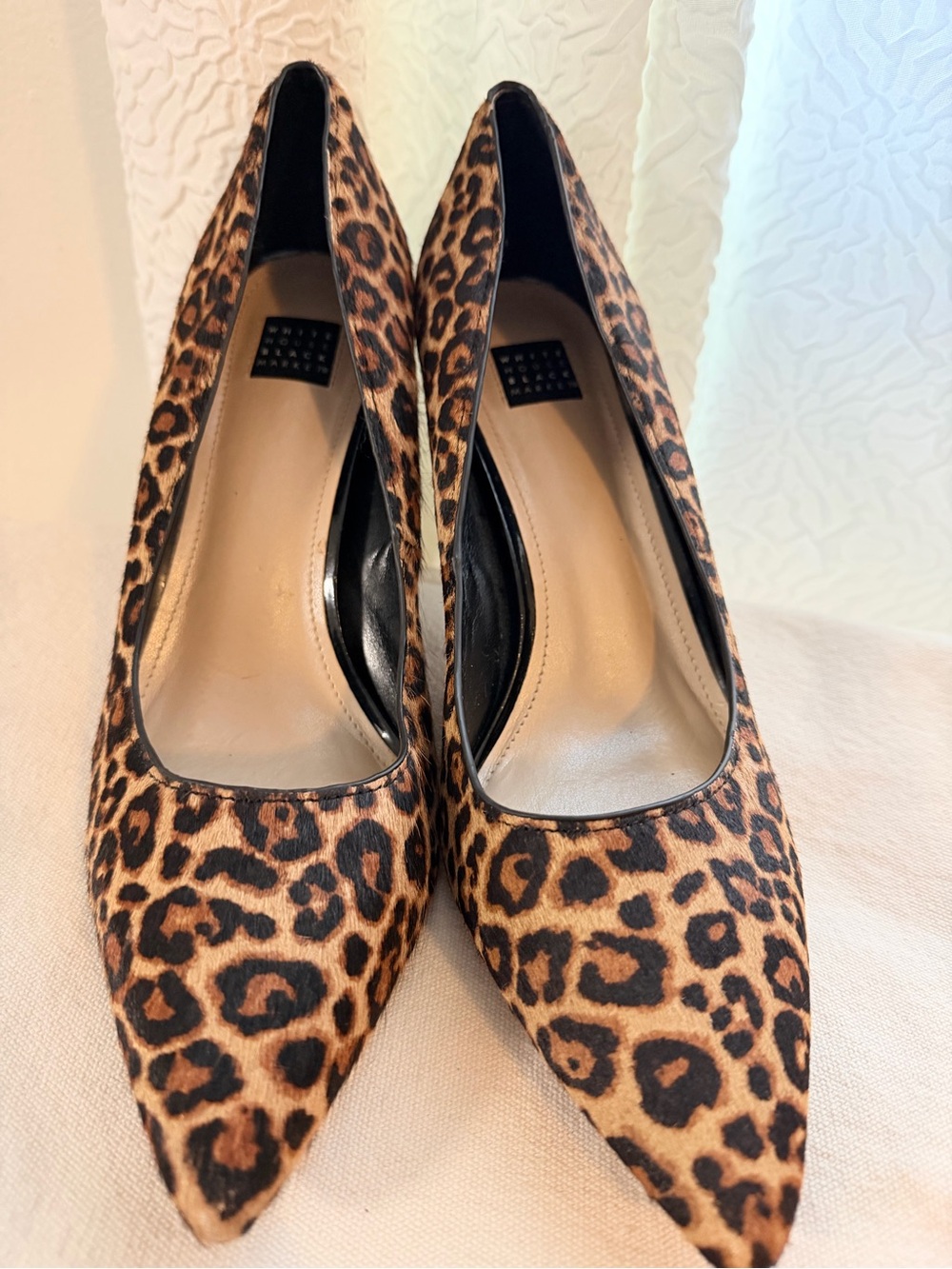 White House Black Market Leopard Print Pointed Block Heel Pumps - Brown/Black - Picture 2 of 6